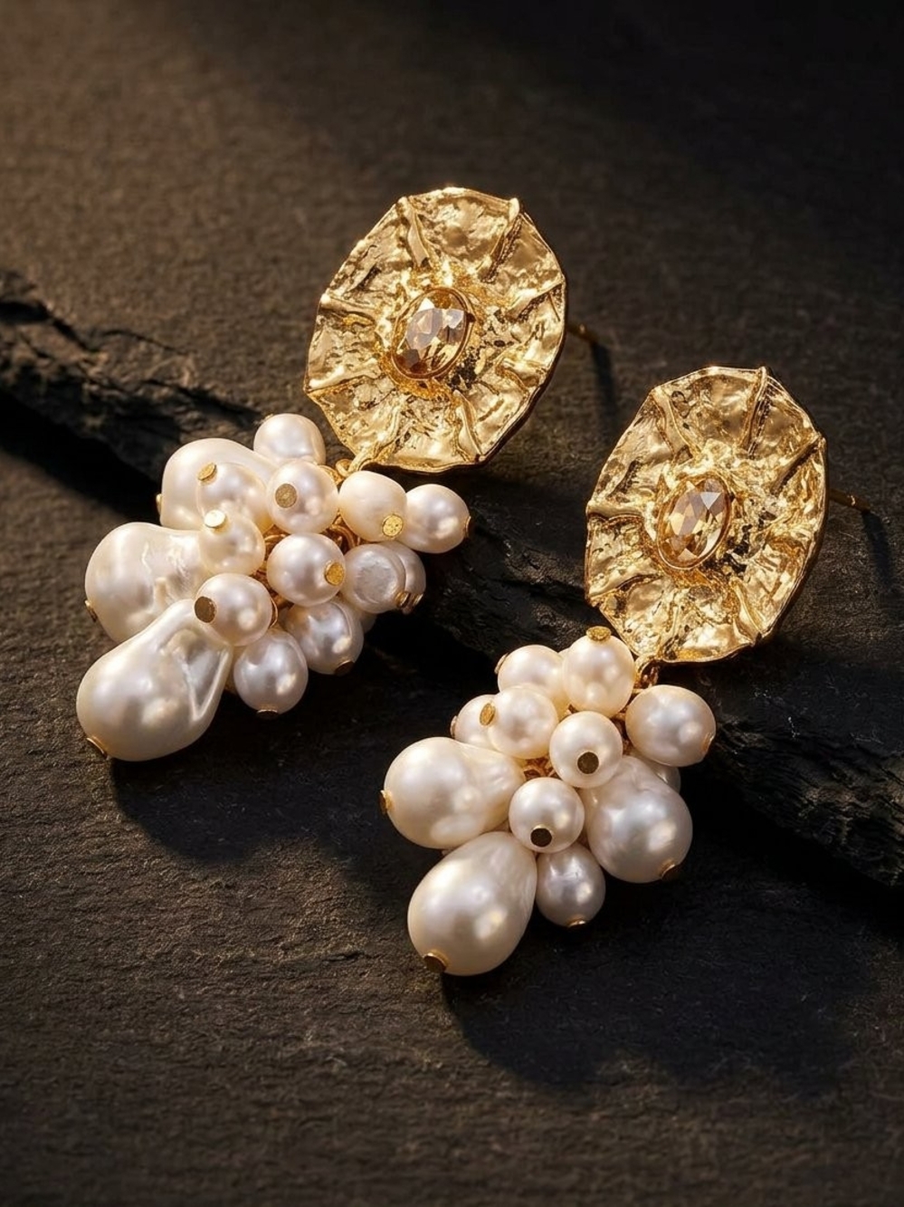 Elegant Pearl Cluster Drop Earrings - Picture 2 of 5